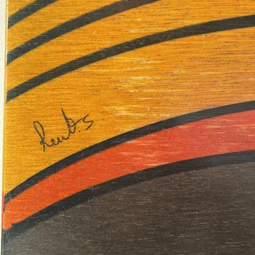 Kakadu Signed Wooden Hand Painted Vibrant Colored Exaggerate Person and Bird